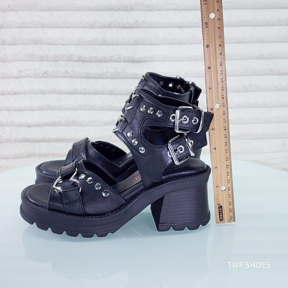 Bratty Block Heel Platform Sandals Punk Rock - Picture 5 of 9